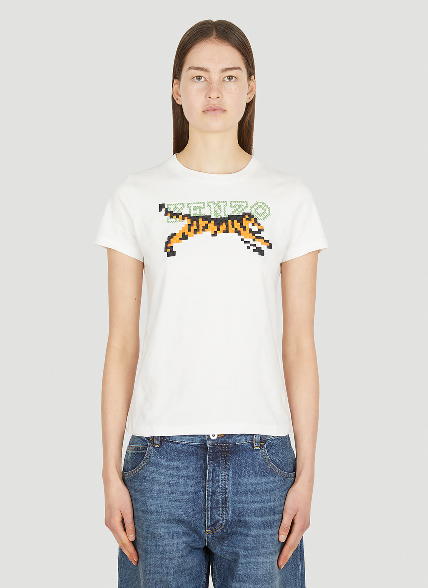 Shop Kenzo Tiger Pixel T-shirt In White