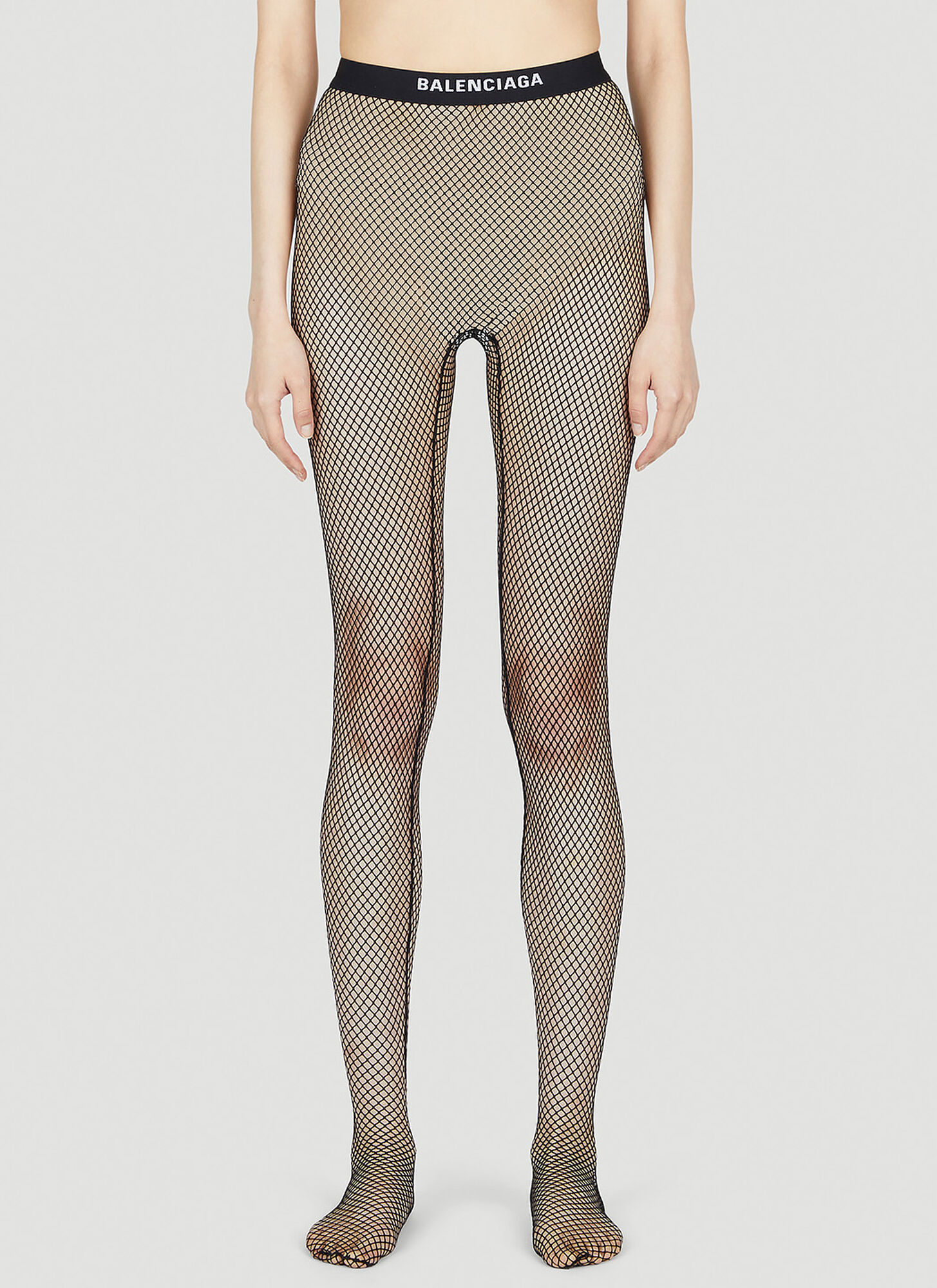 Balenciaga Logo Waistband Fishnet Tights In Black