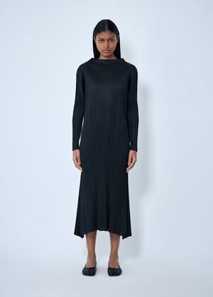 Pleats Please Issey Miyake Pleated Long Sleeve Dress Black plp0263004