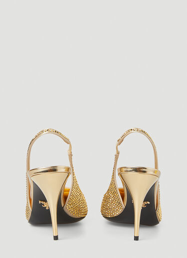 Prada Crystal Embellished Slingback Heels Gold pra0251013
