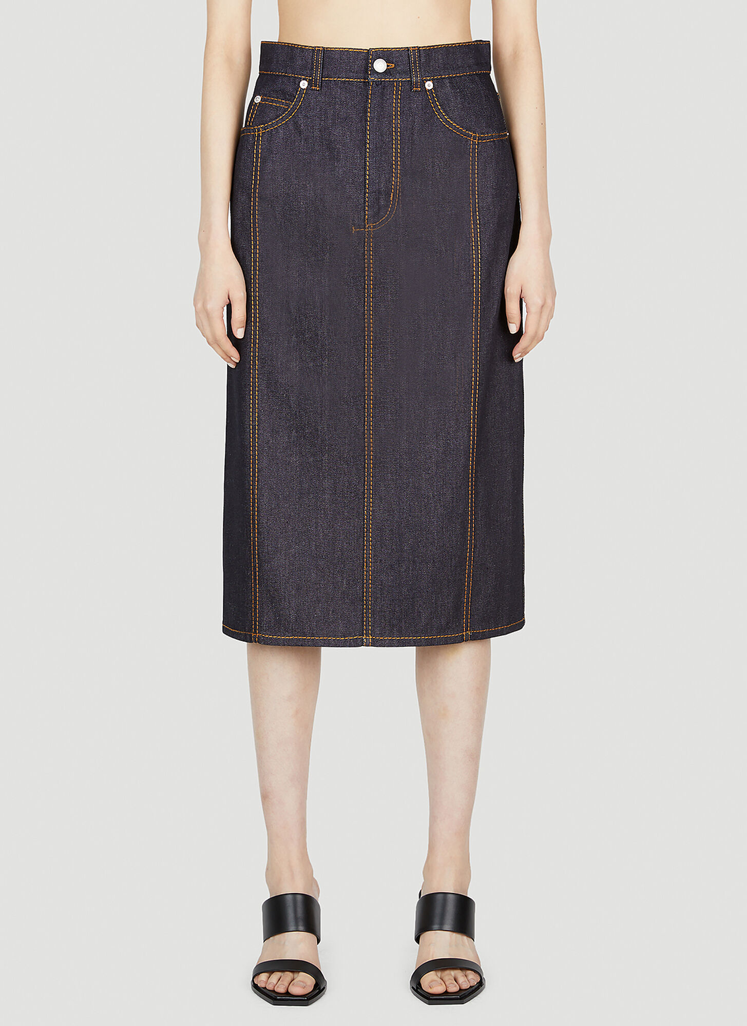 Shop Alexander Mcqueen Contrast Stitching Denim Skirt