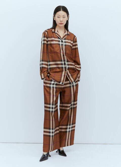 Burberry Check Silk Wide Leg Pants Brown bur0253027