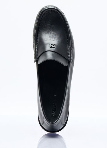 Max Mara Logo Plaque Leather Loafers Black max0257045