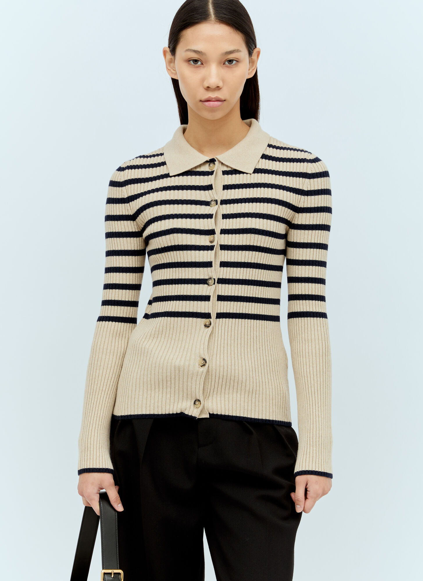 Shop Apc Stripe Cashmere-blend Cardigan In Beige