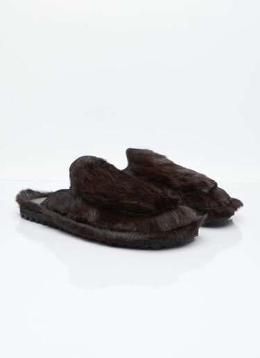 レザートリム ポニーヘア スライド Dries Van Noten レザートリム ポニーヘア スライド ブラウン dvn0154031