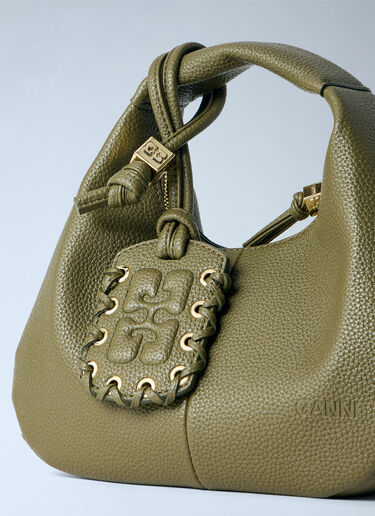 LN-CC® - GANNI: Hobo Mini Grained Handbag - Olive GANNI Hobo Mini Grained Handbag Olive gan0265048
