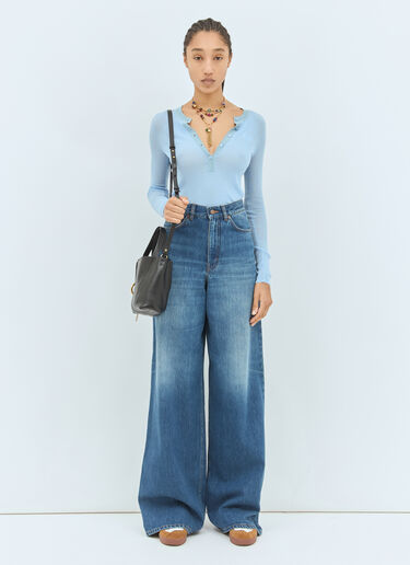 Chloé Knitted Henley Shirt Blue chl0259012