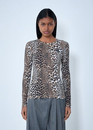 GANNI Leopard Print Long Sleeve Top Brown gan0263065