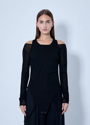 LIMI Feu Rib Knit And Tulle Layered Bodysuit Black lmf0263006
