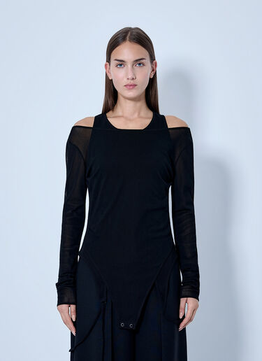 LN-CC® - LIMI Feu: Rib Knit And Tulle Layered Bodysuit - Black LIMI Feu Rib Knit And Tulle Layered Bodysuit Black lmf0263006
