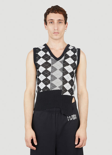 MM6 Maison Margiela 아가일 프린트 민소매 스웨터 Black mmm0152006
