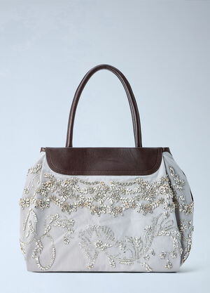 Dries Van Noten Embellished Leather-Trim Handbag Light Grey dvn0264039