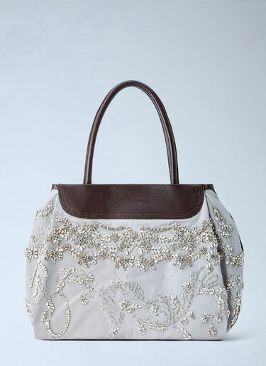 Dries Van Noten Embellished Leather-Trim Handbag Light Grey dvn0264039