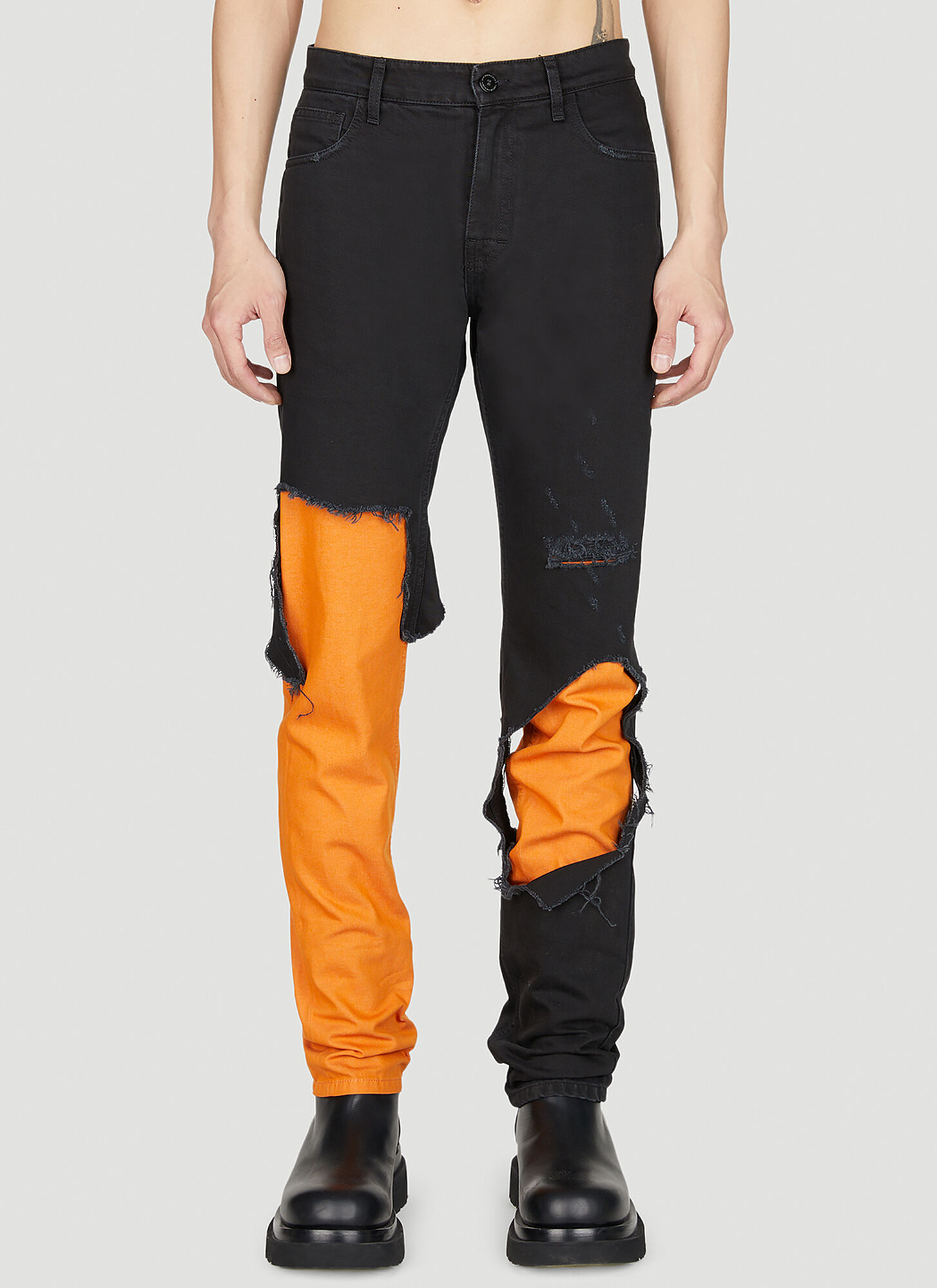 Shop Raf Simons Destroyed Double Jeans In Orange