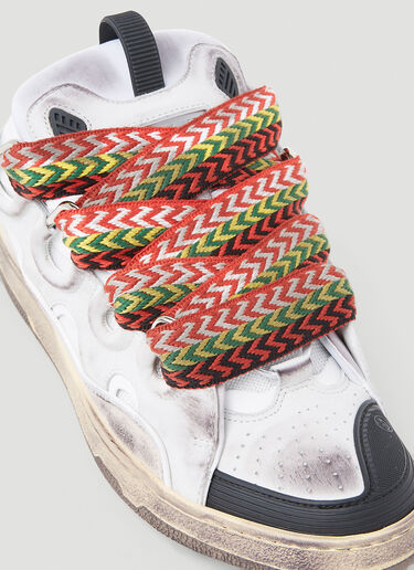 Lanvin Curb Leather and Glitter Sneakers White lnv0153014