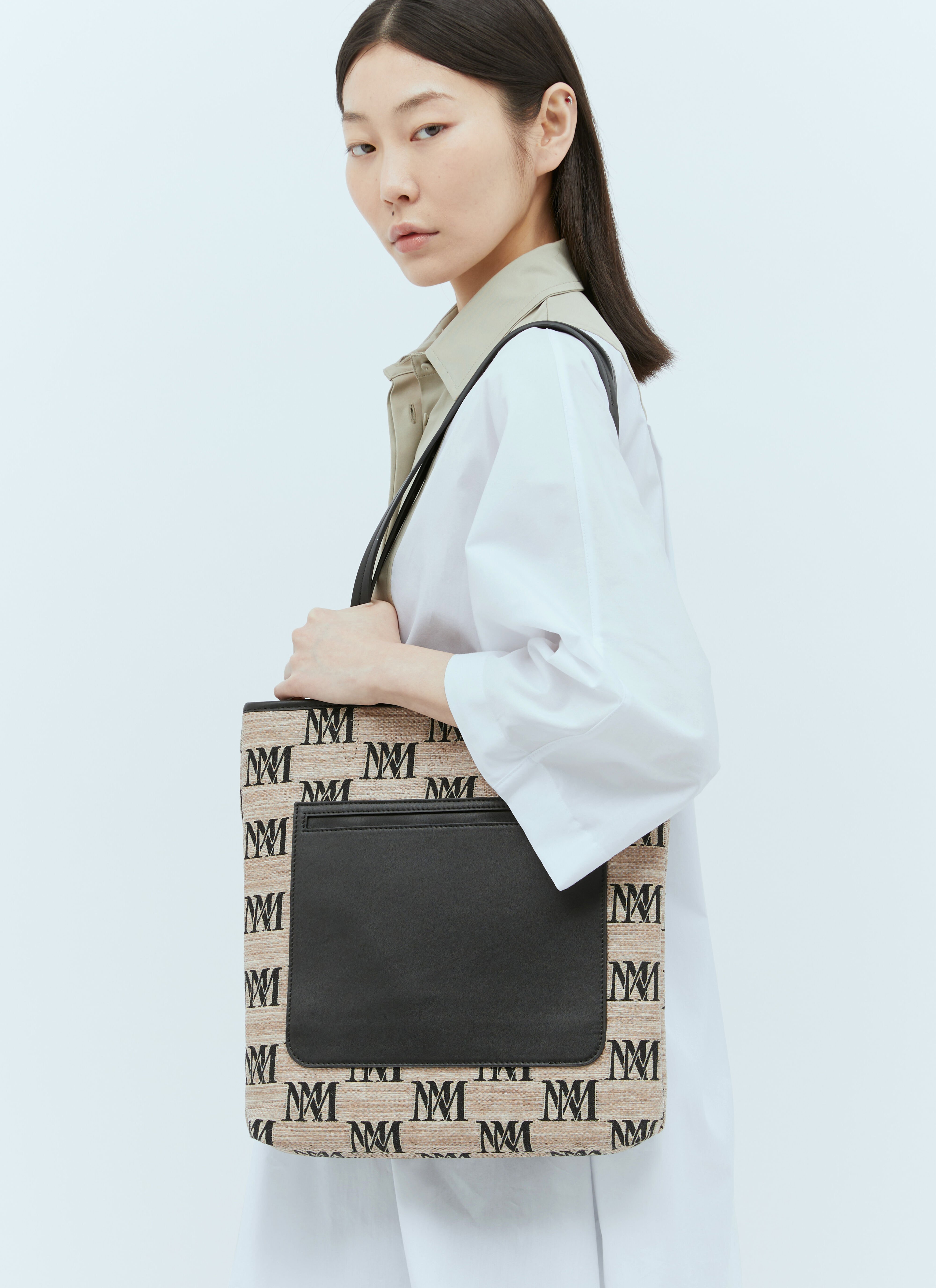 The Row Logo Embroidery Woven Tote Bag Black row0256057
