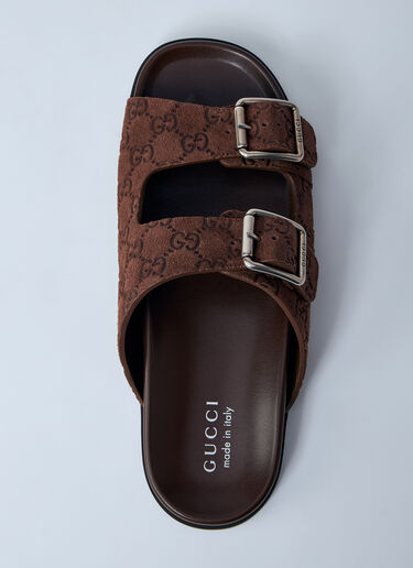 Gucci 徽标压花皮革拖鞋  棕色 guc0159063