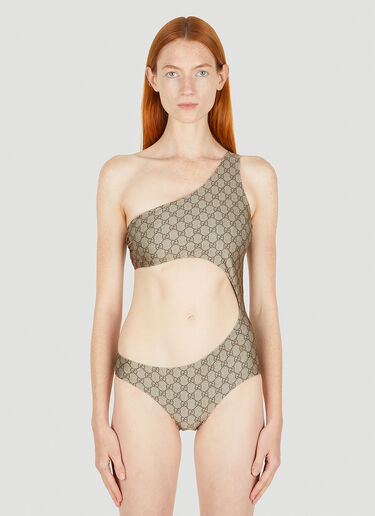 Gucci GG Asymmetric Cut-Out Swimsuit Beige guc0250083