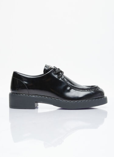 Prada Brushed Leather Lace-Up Shoes Black pra0254025