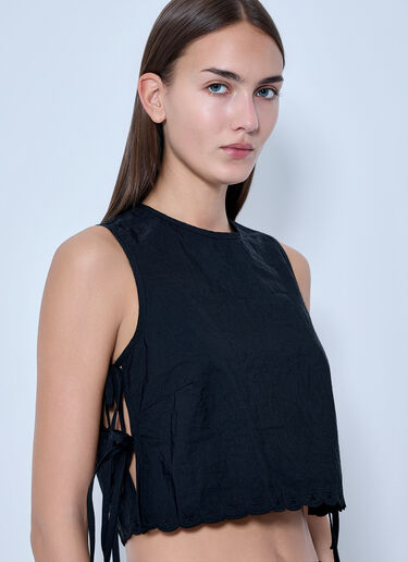 LN-CC® - Cecilie Bahnsen: Embroidered Taffeta Lace-Up Top - Black Cecilie Bahnsen Embroidered Taffeta Lace-Up Top Black cec0266003