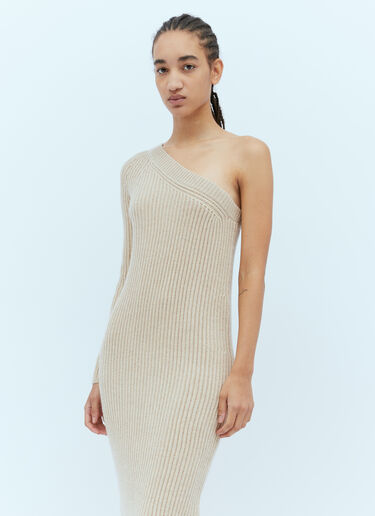 Max Mara One-Sleeve Rib Maxi Dress Beige max0254048