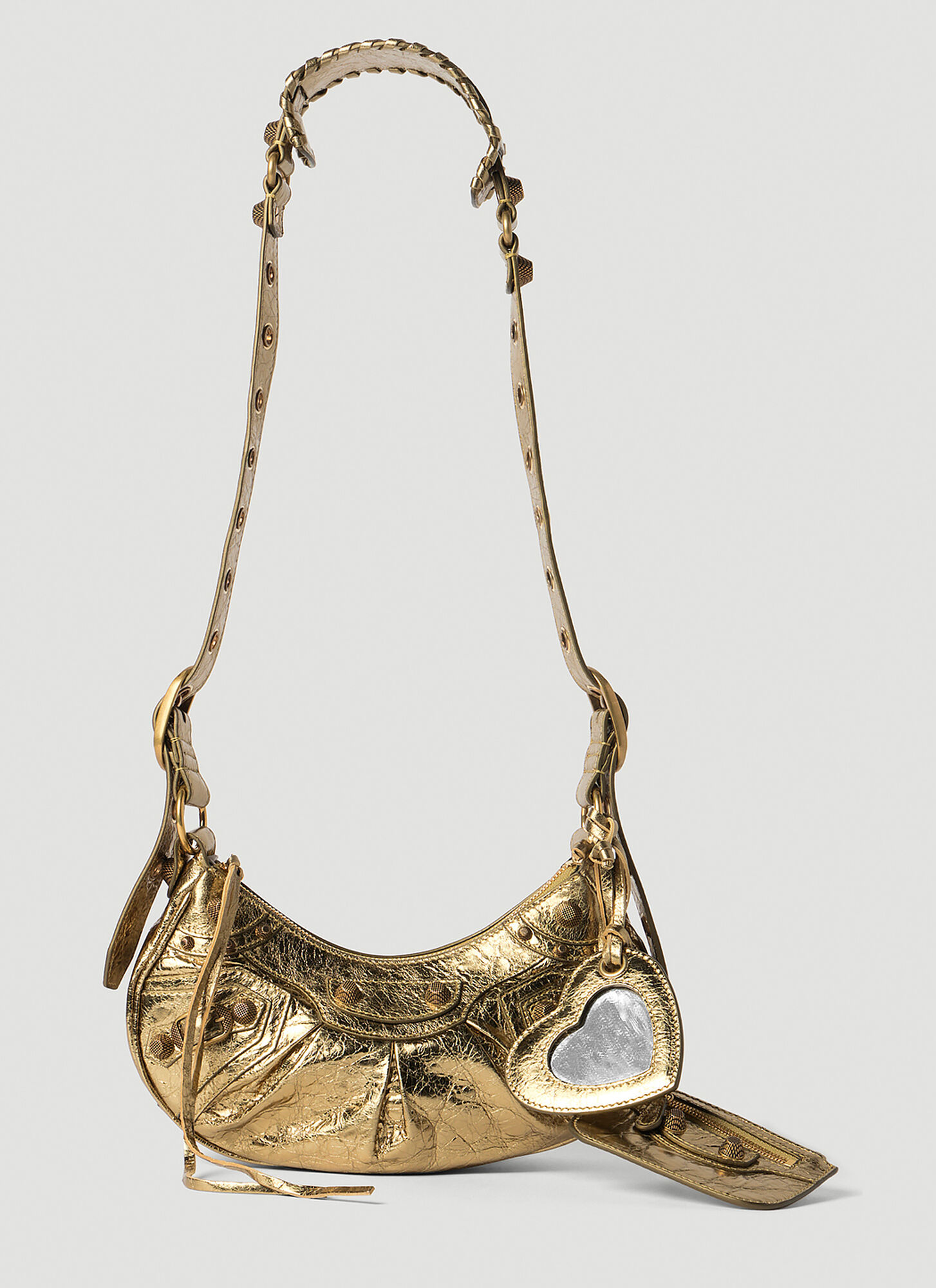 Shop Balenciaga Le Cagole Xs Metallic Shoulder Bag In Gold