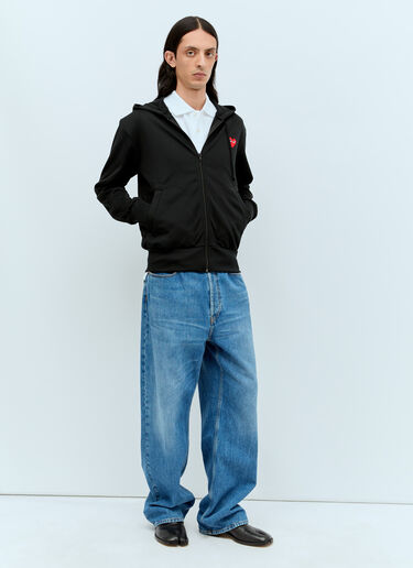 Comme Des Garçons PLAY 로고 패치 지퍼 후드티셔츠 블랙 cpl0356013