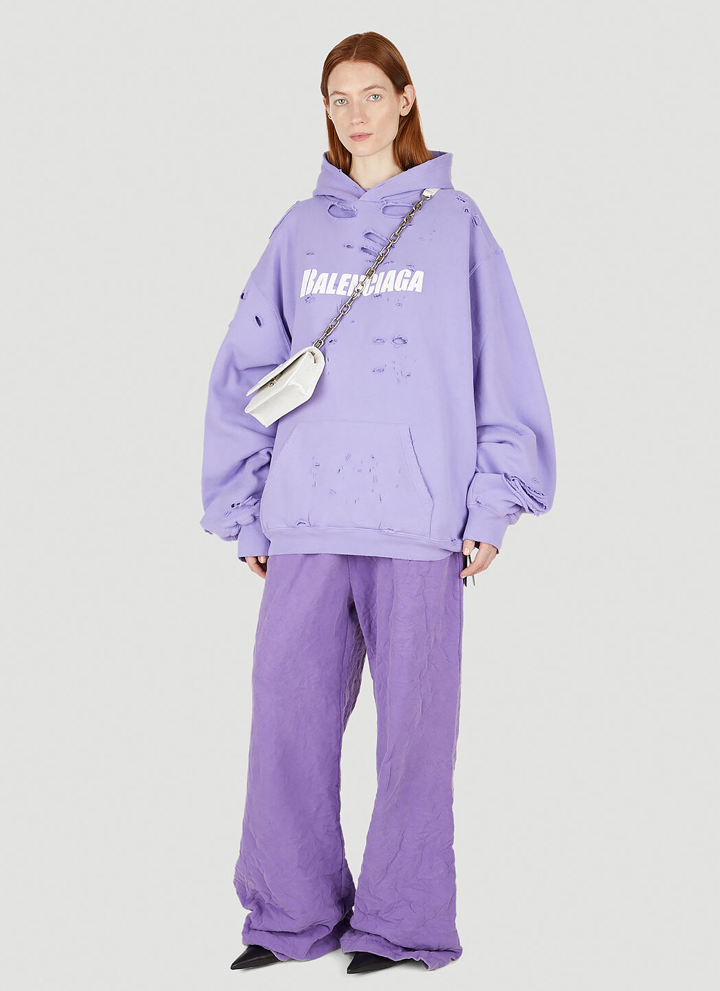 Balenciaga Destroyed Hooded Sweatshirt in Purple LN CC