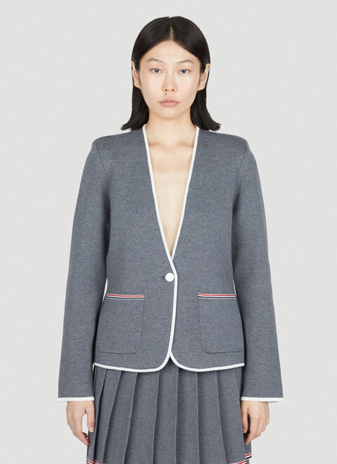 Thom Browne Single Breasted Knit Jacket White thb0253021