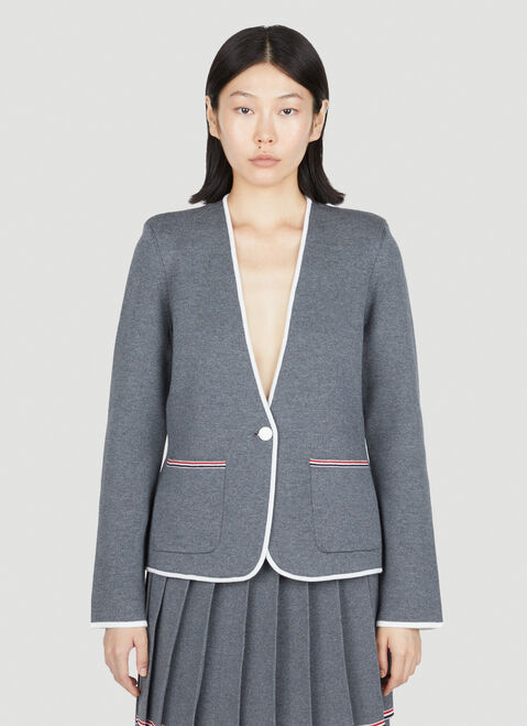 Thom Browne Single Breasted Knit Jacket White thb0253021