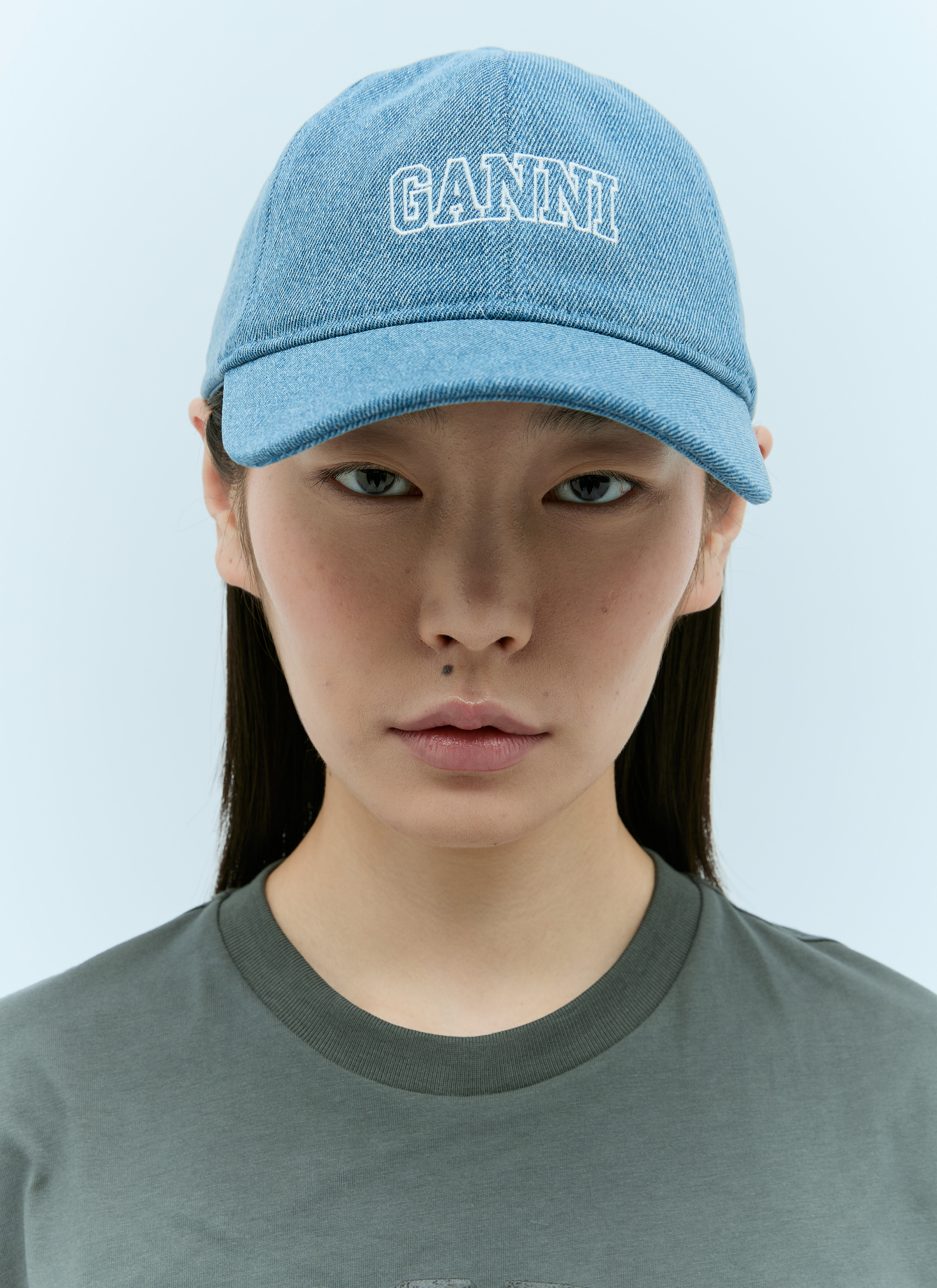 GANNI Women's' Logo Embroidery Denim Baseball Cap in Blue | LN-CC®