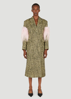 Prada Faux Fur Herringbone Coat Yellow pra0250003
