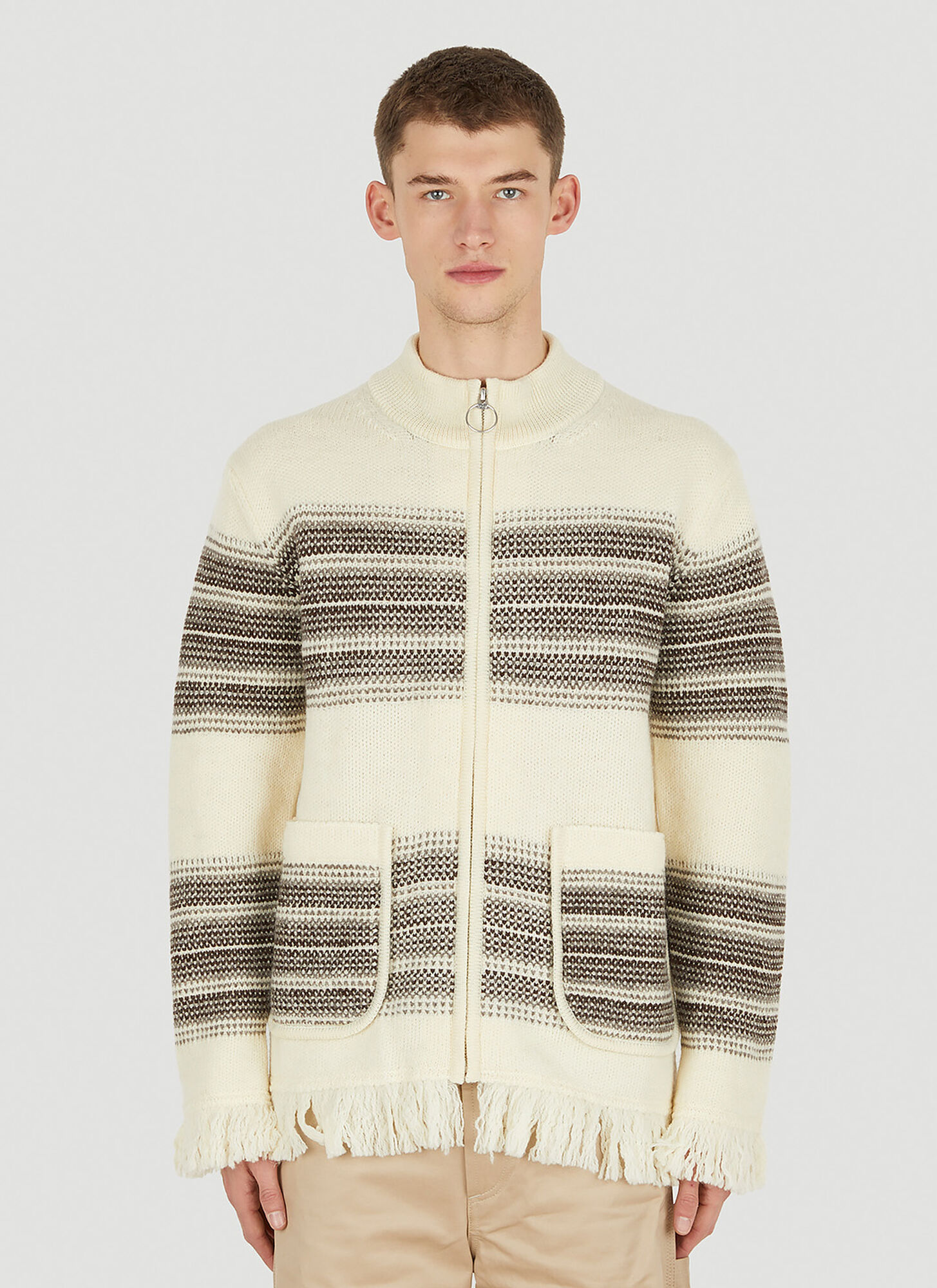 Shop Junya Watanabe Serape Zip Front Sweater In Cream