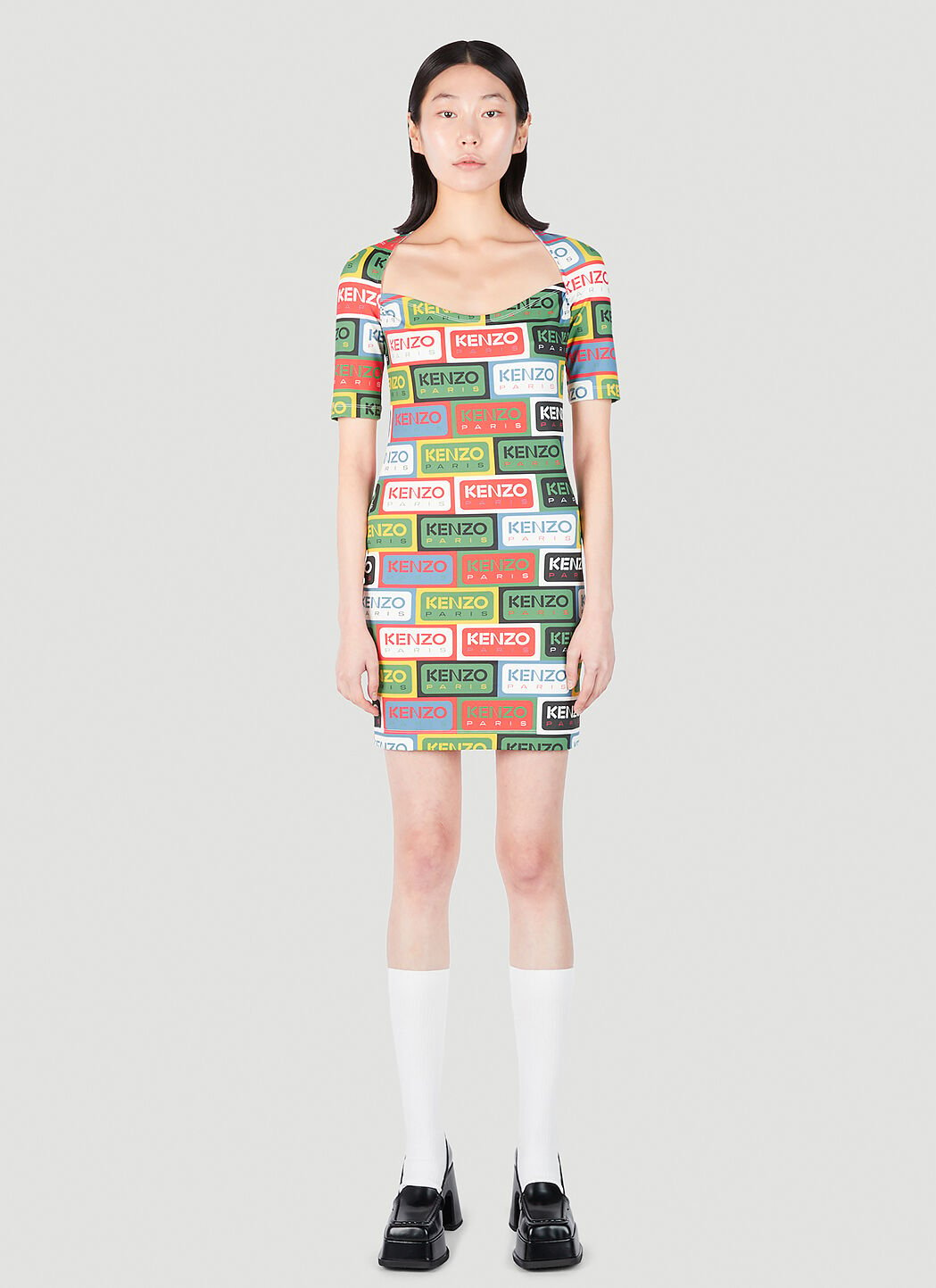 Kenzo 라벨 바디콘 미디 드레스 그린 knz0253017