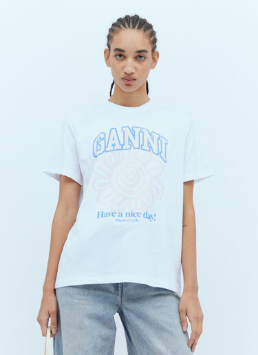 GANNI Flower Print T-Shirt White gan0254015