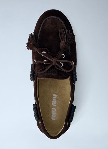 Miu Miu Suede Tassel Loafers Dark Brown miu0265020
