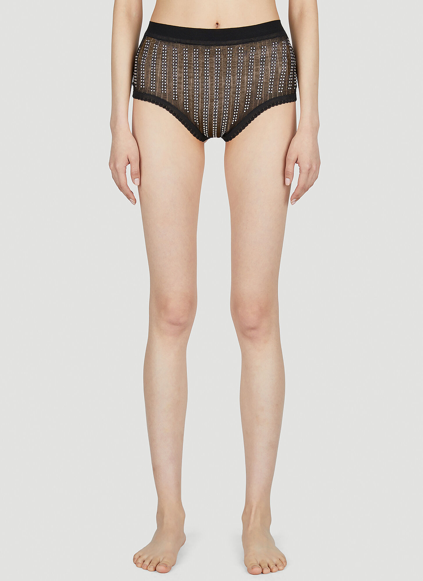 Rabanne High-waisted Briefs Embellished With Beads In Black