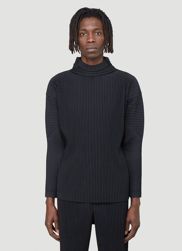 Homme Plissé Issey Miyake Funnel Neck Pleated Top Black hmp0140005