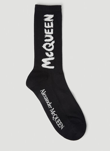 Alexander McQueen Graffiti Logo Print Socks Black amq0149062