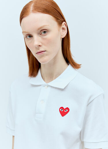 Comme Des Garçons PLAY 로고 패치 폴로 셔츠 화이트 cpl0355004