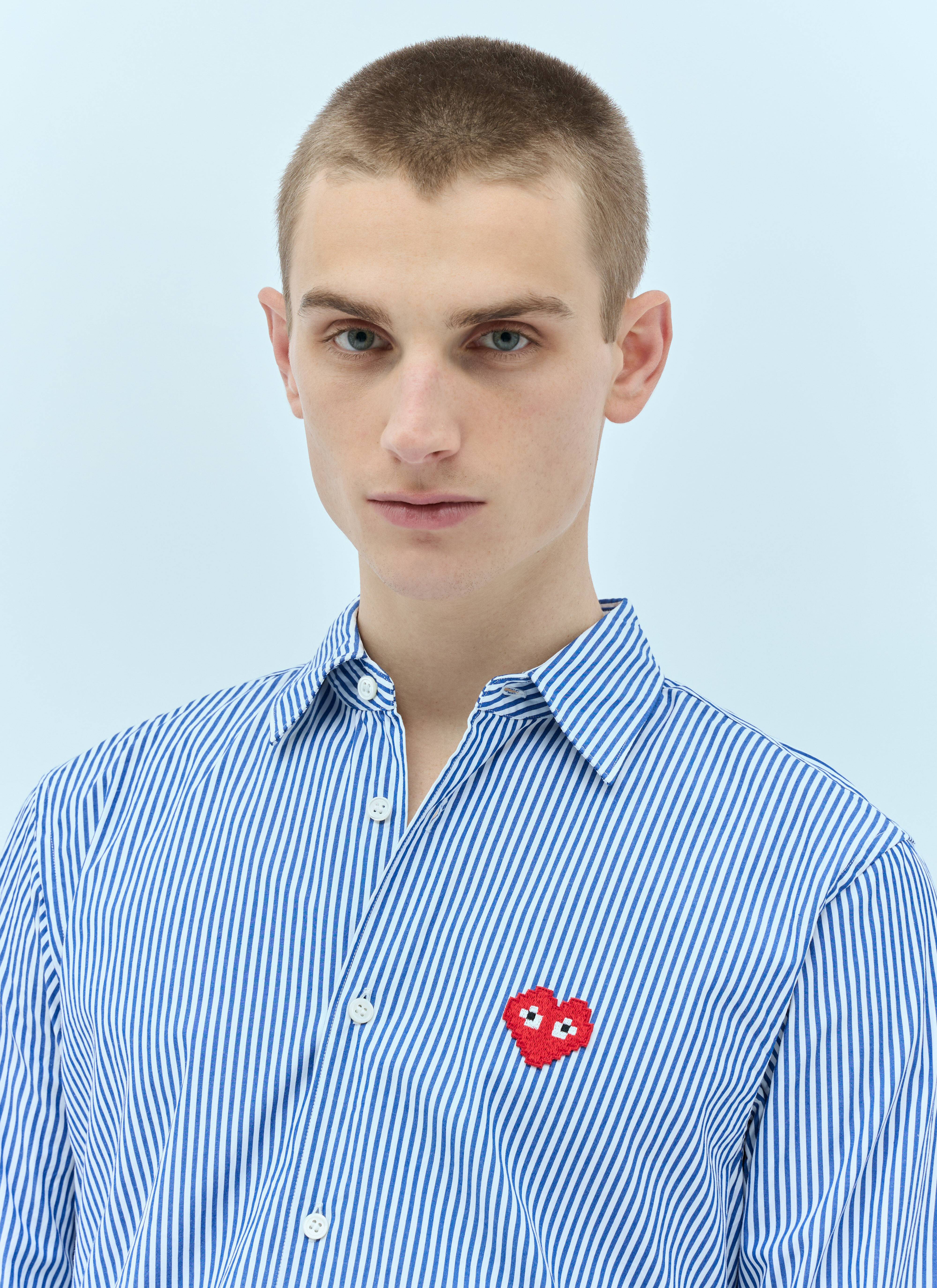 Comme Des Gar ons PLAY Logo Patch Striped Shirt in Blue LN CC