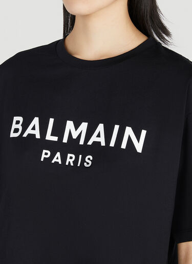 Balmain Logo Print Cropped T-Shirt Black bln0252007