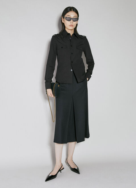Saint Laurent Leather Trim Midi Skirt Black sla0253002