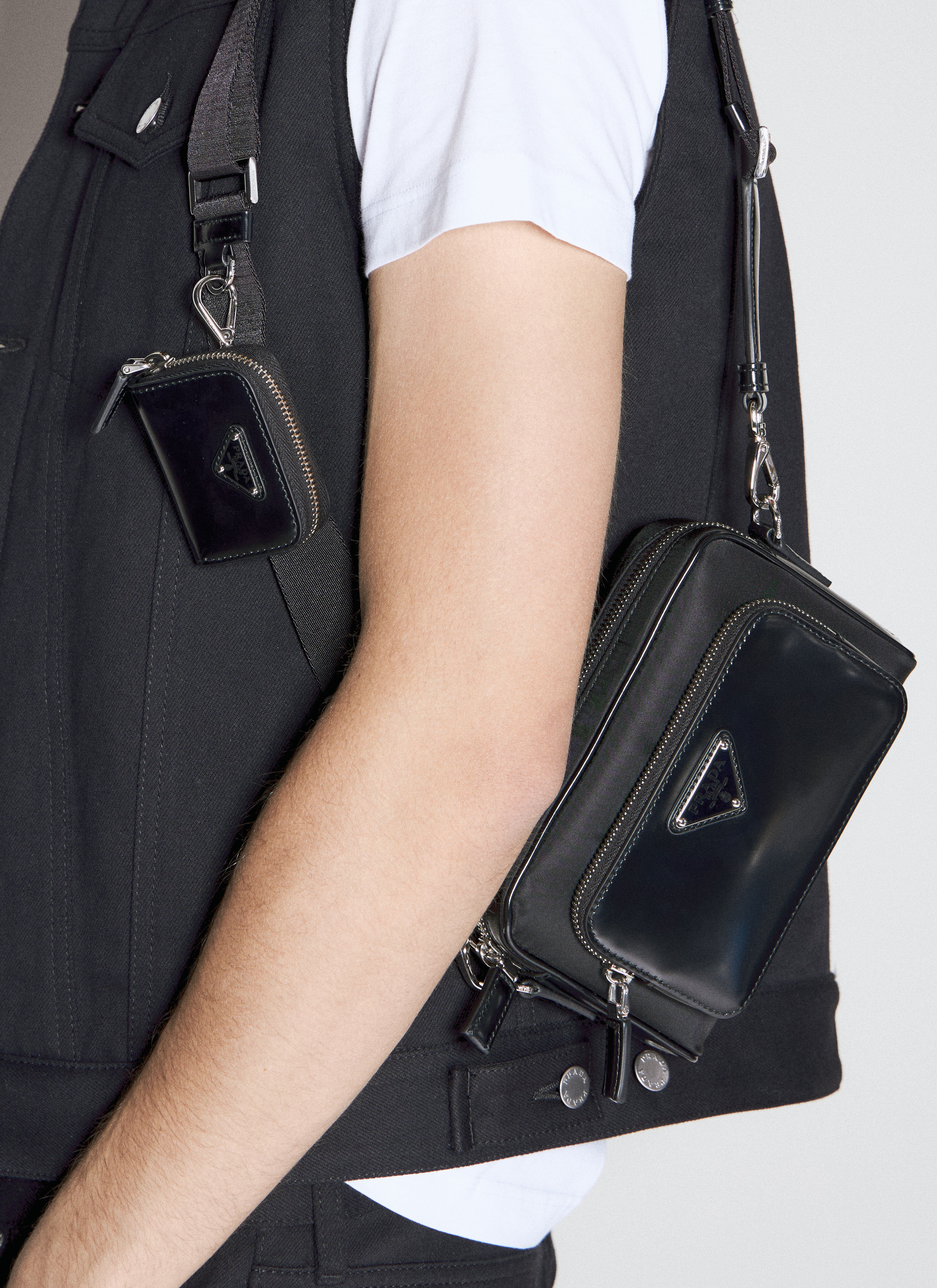 Prada Men s Re Nylon And Brushed Leather Crossbody Bag in Black LN CC