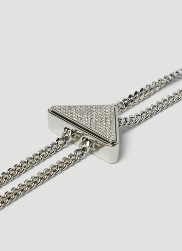 Prada Crystal Triangle Key Chain Silver pra0247012
