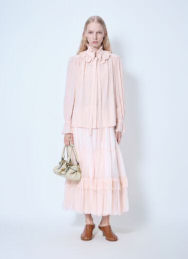 LN-CC® - Chloé: Tie-Front Ruffled Blouse In Crêpe De Chine - Pink Chloé Tie-Front Ruffled Blouse In Crêpe De Chine Pink chl0266020