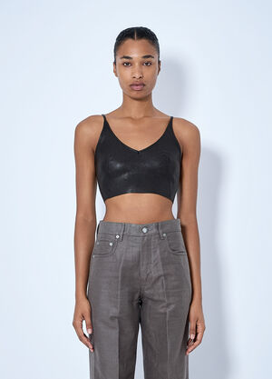 Rick Owens V-Neck Leather Crop Top Black ric0265015