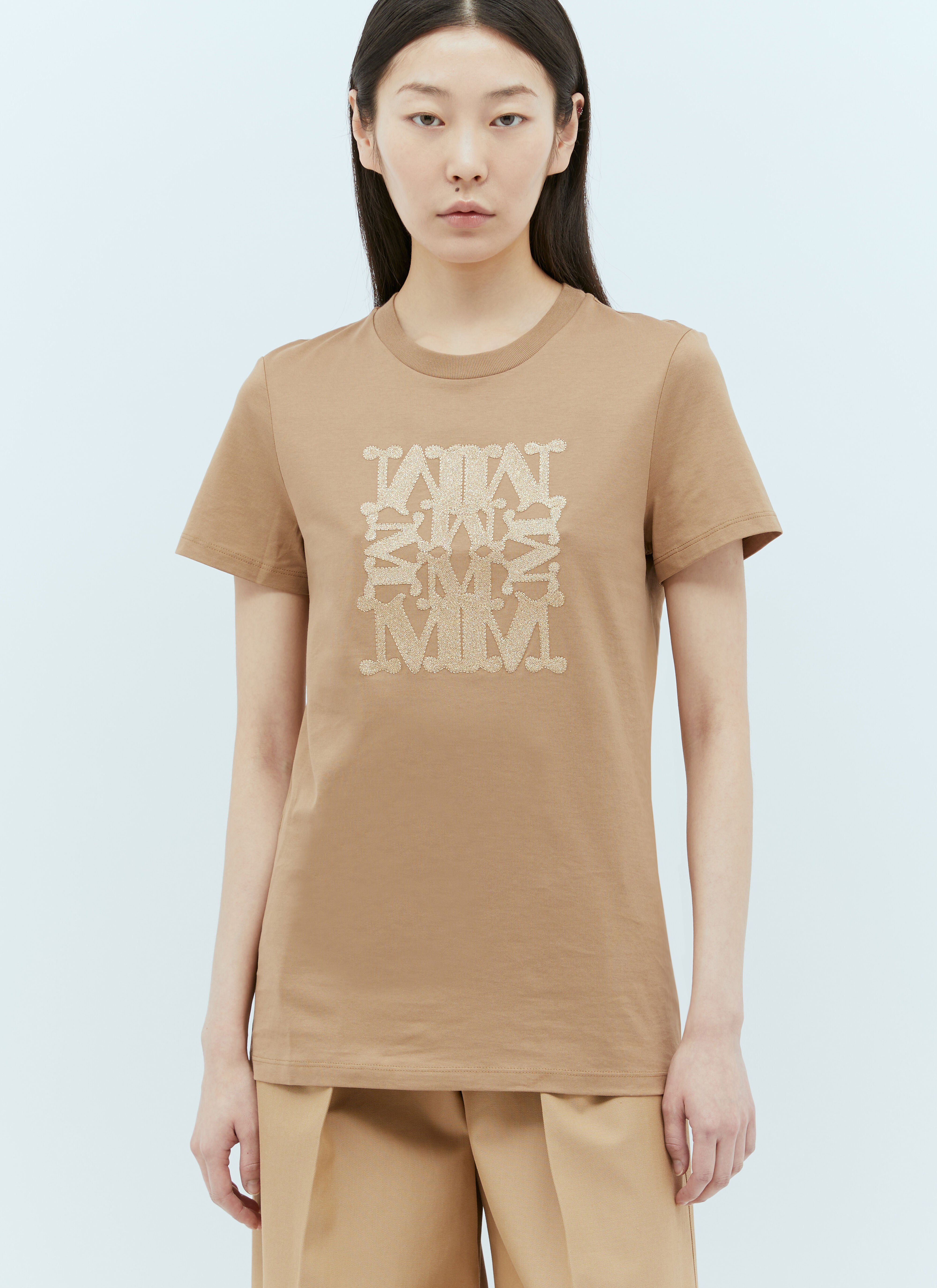 Max Mara Glitter Logo T-Shirt Camel max0256019