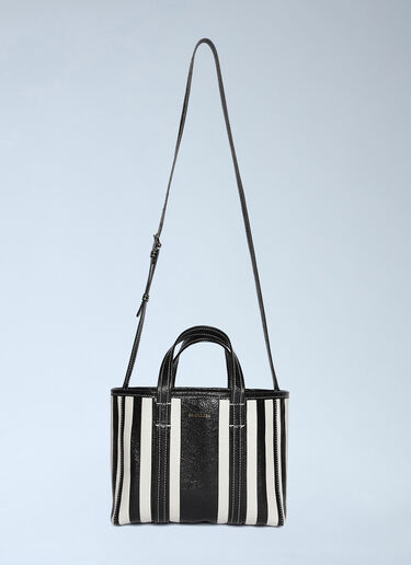 Balenciaga Barbes East West Shopper Tote Striped Leather Medium Black bal0246038