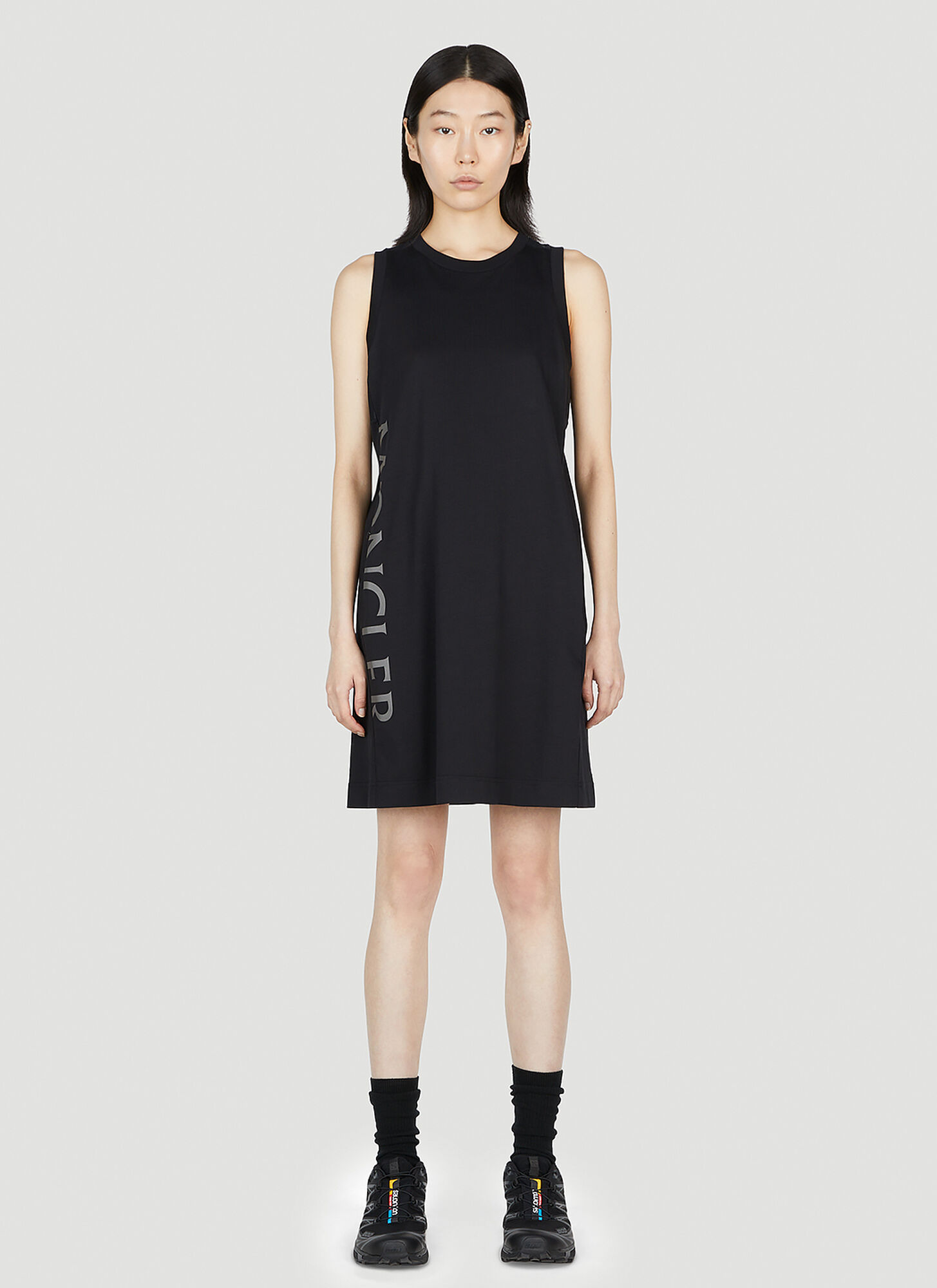 Shop Moncler Logo Print Dress In Black